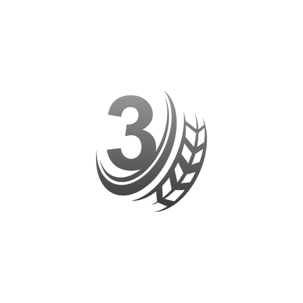 Number 3 with trailing wheel icon design template illustration vector
