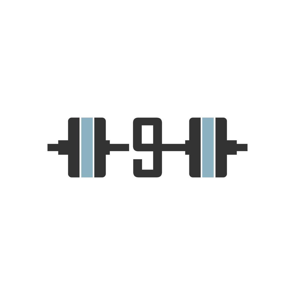 Number 9 with barbell icon fitness design template vector