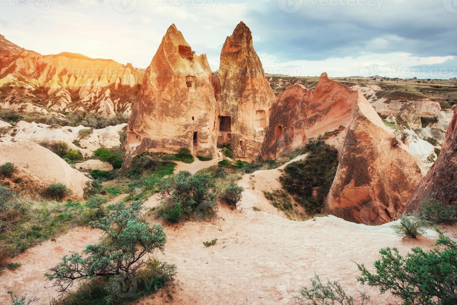 Panorama of unique geological formations in Cappadocia, Turkey. photo