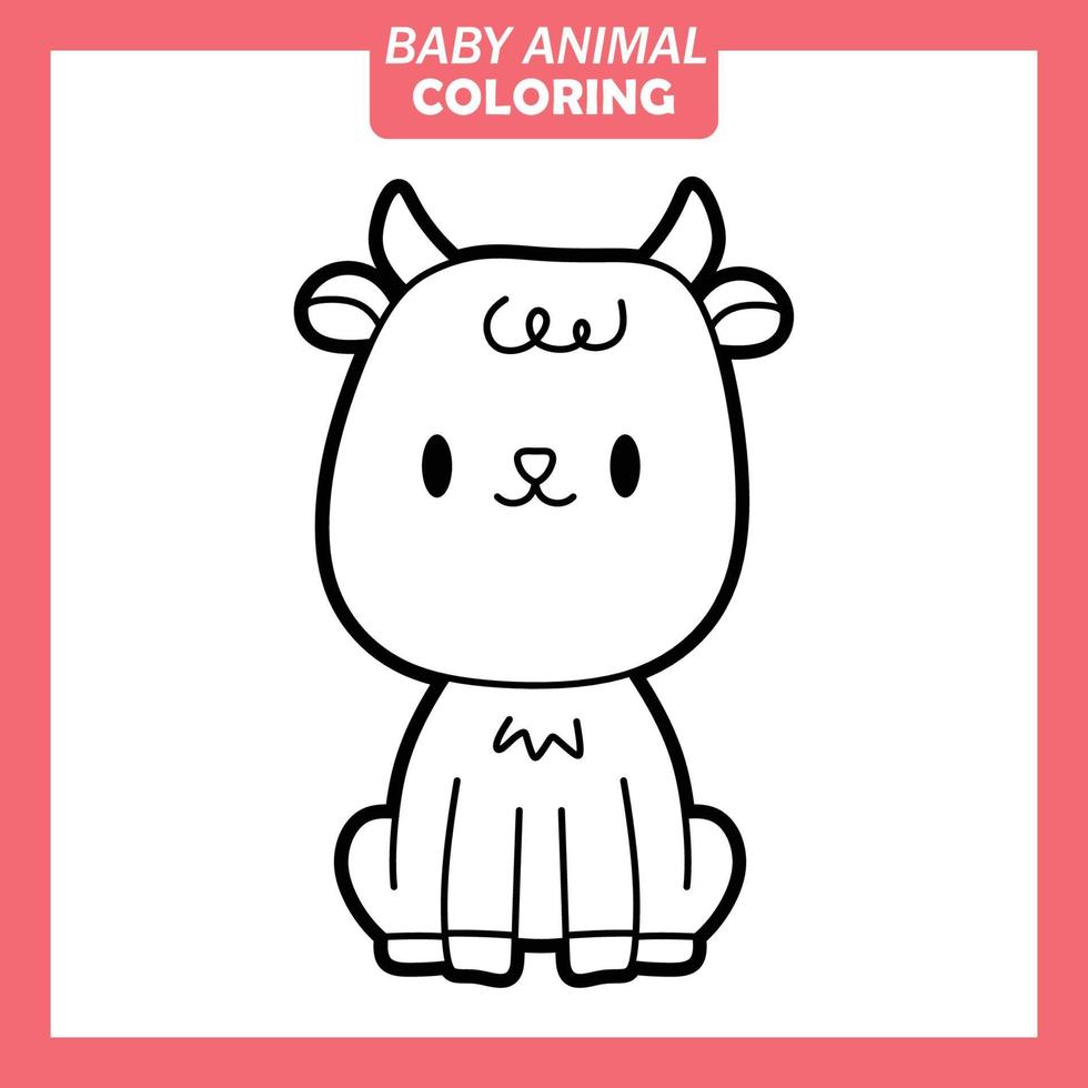 Coloring cute baby animal cartoon with Goat vector