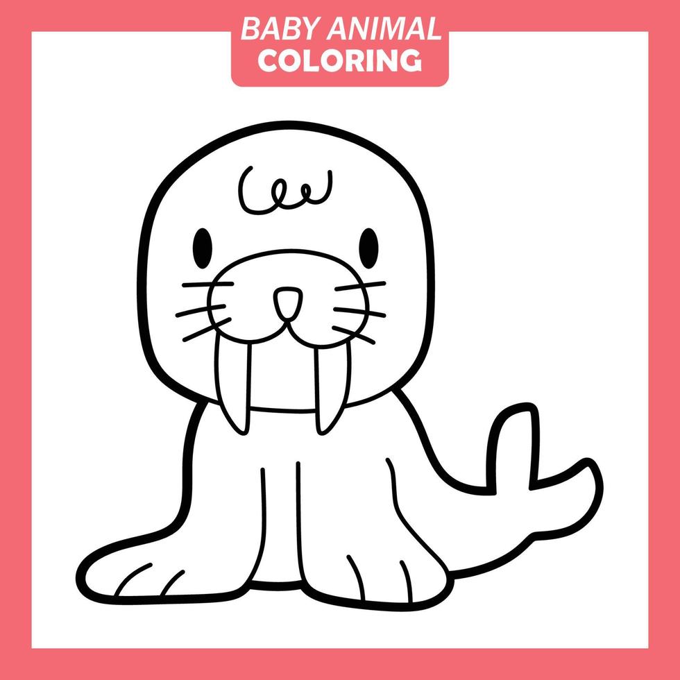 Coloring cute baby animal cartoon with Walrus vector