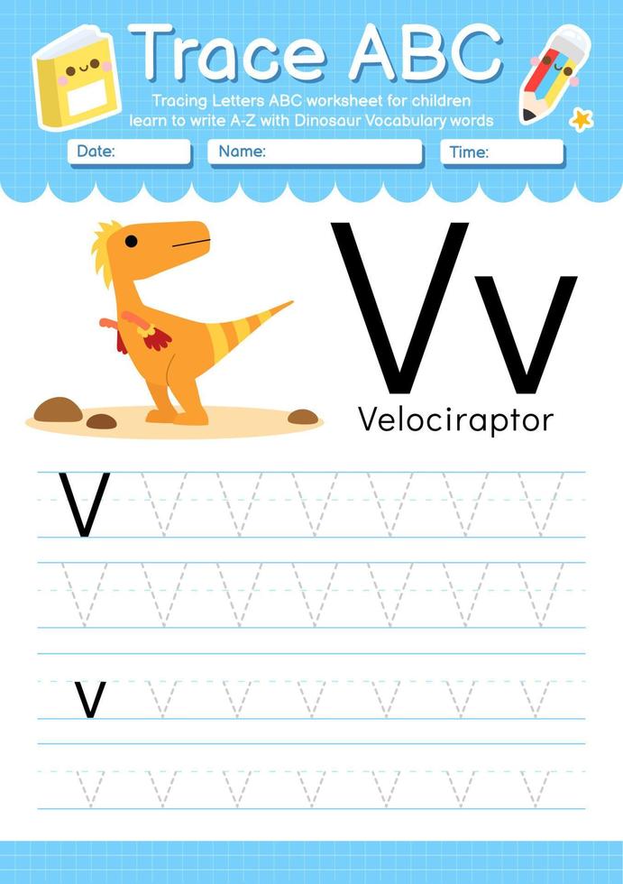 Alphabet Trace Letter A to Z preschool worksheet with Dinosaur Type vector