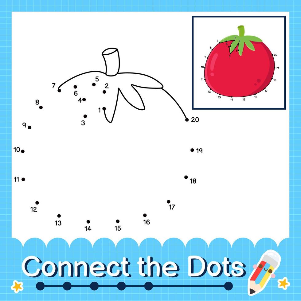 Connect the dots counting numbers 1 to 20 puzzle worksheet with Fruit illutration vector