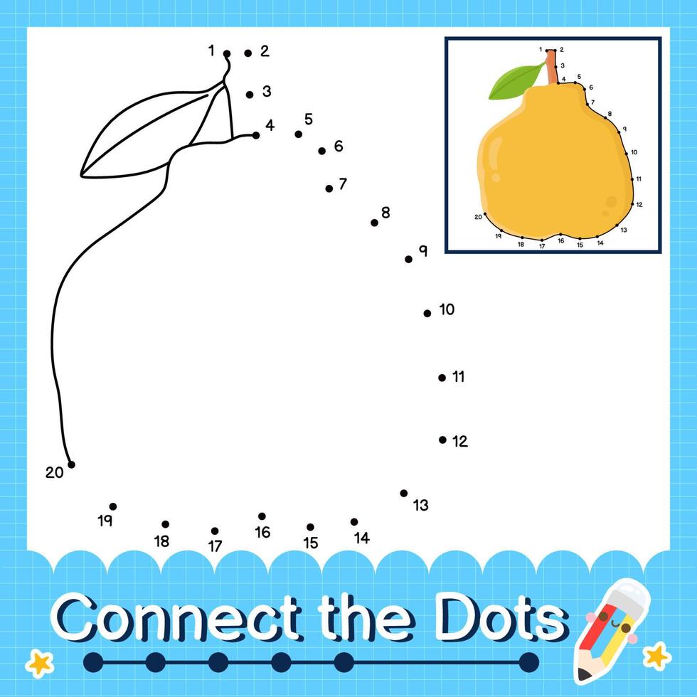 Connect the dots counting numbers 1 to 20 puzzle worksheet with Fruit illutration vector