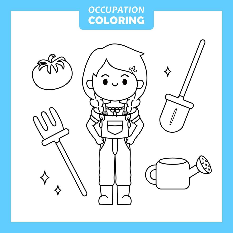 Coloring cute baby animal cartoon with Occupation job farmer vector