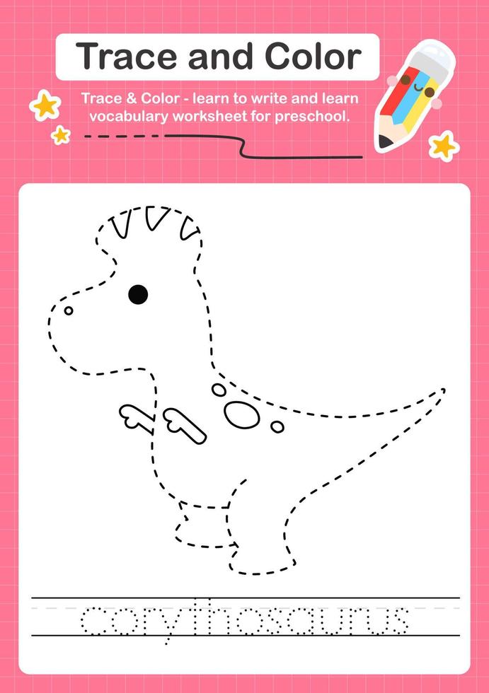 Trace and Color worksheets with the Dinosaur vector