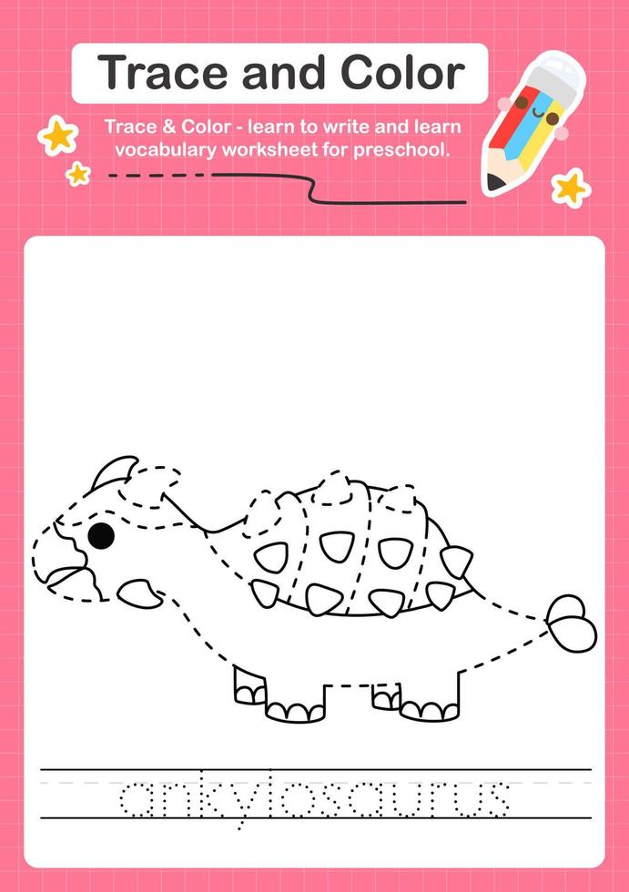 Trace and Color worksheets with the Dinosaur vector