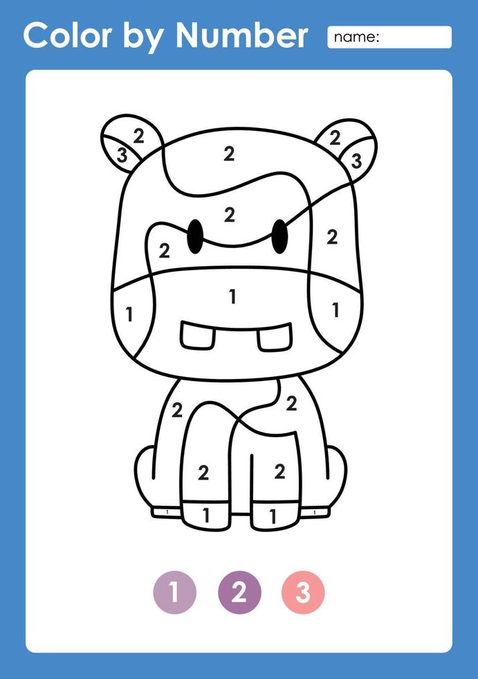 Color by number worksheet for kids learning numbers by coloring Baby Animal vector