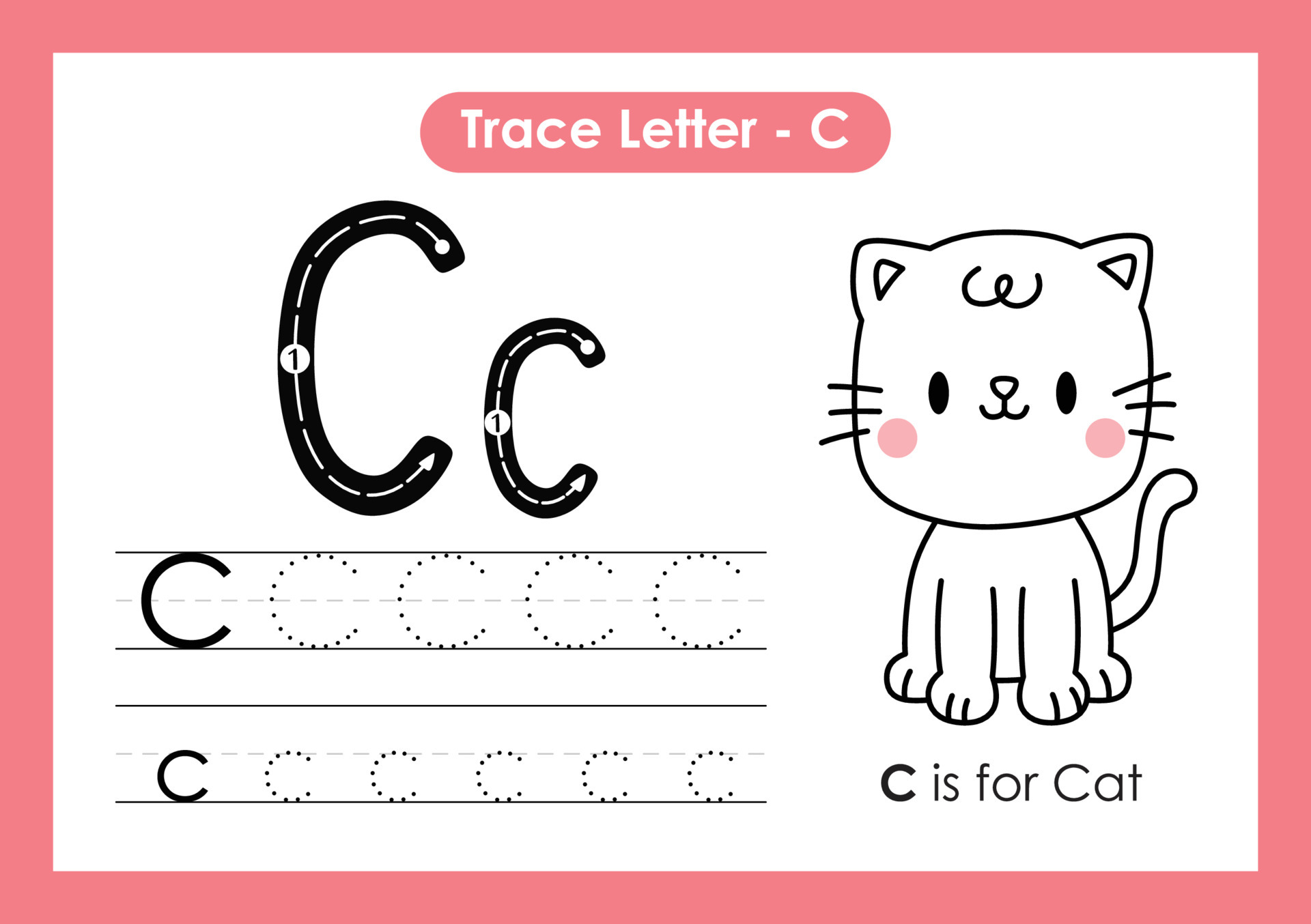 alphabet trace letter a to z preschool worksheet with letter c cat 6537418 vector art at vecteezy