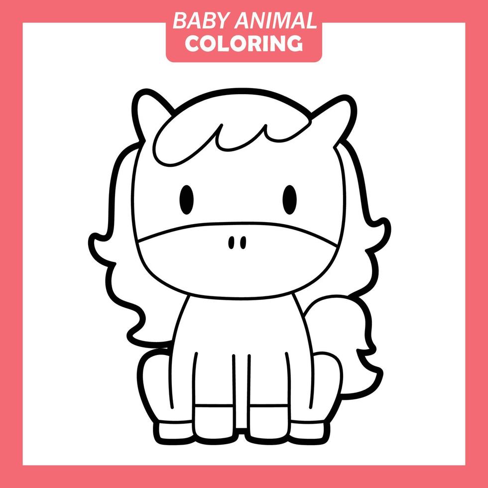 Coloring cute baby animal cartoon with Horse vector