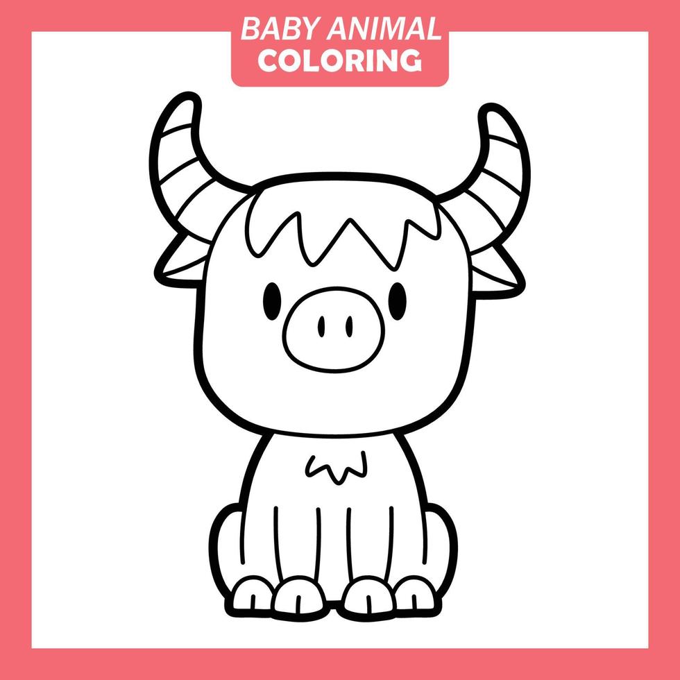 colorear lindo bebé animal dibujos animados con yak vector