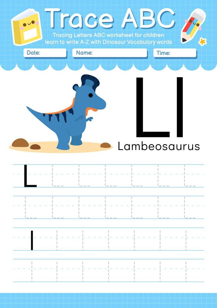 Alphabet Trace Letter A to Z preschool worksheet with Dinosaur Type vector