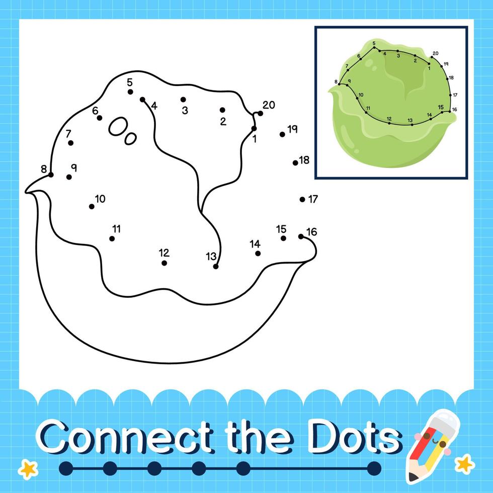 Connect the dots counting numbers 1 to 20 puzzle worksheet with Fruit illutration vector