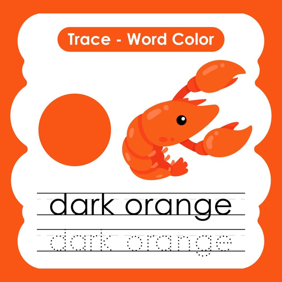 English tracing word worksheets with colors vocabulary Dark Orange vector