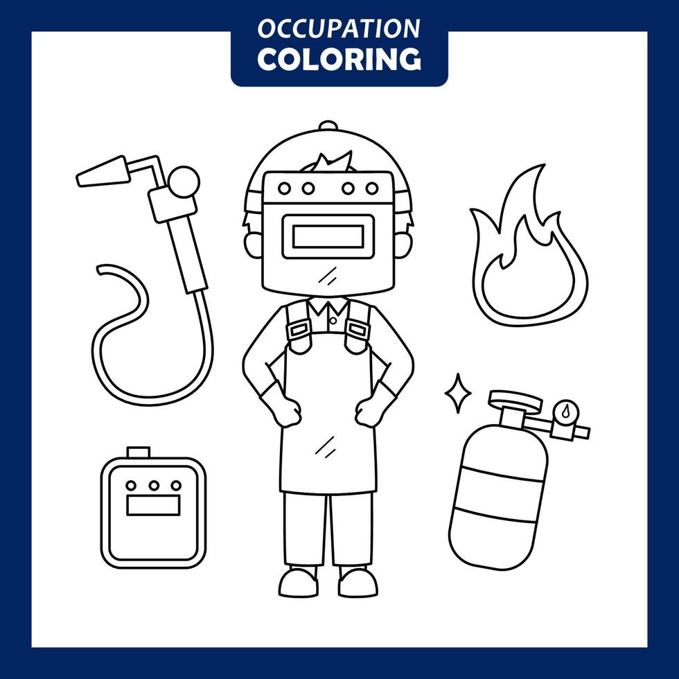 Coloring cute baby animal cartoon with Occupation job Welder vector