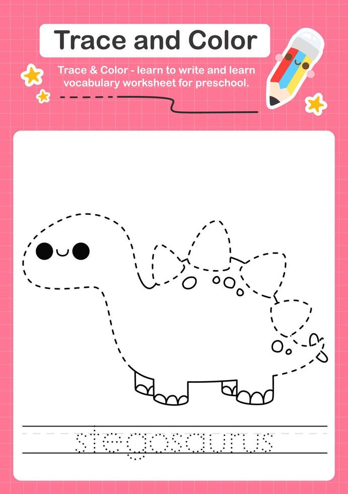 Trace and Color worksheets with the Dinosaur vector
