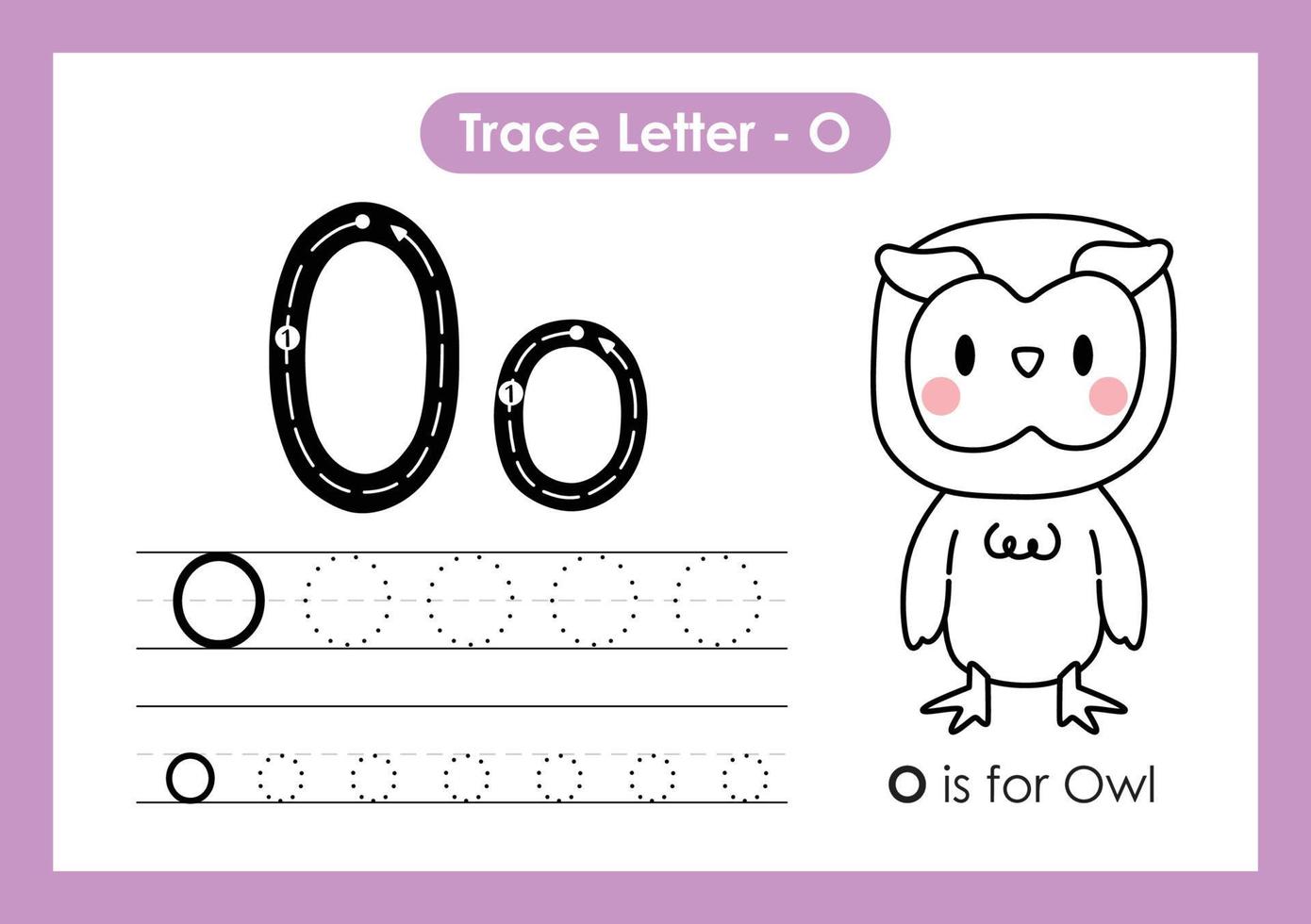 Alphabet Trace Letter A to Z preschool worksheet with Letter O Owl vector