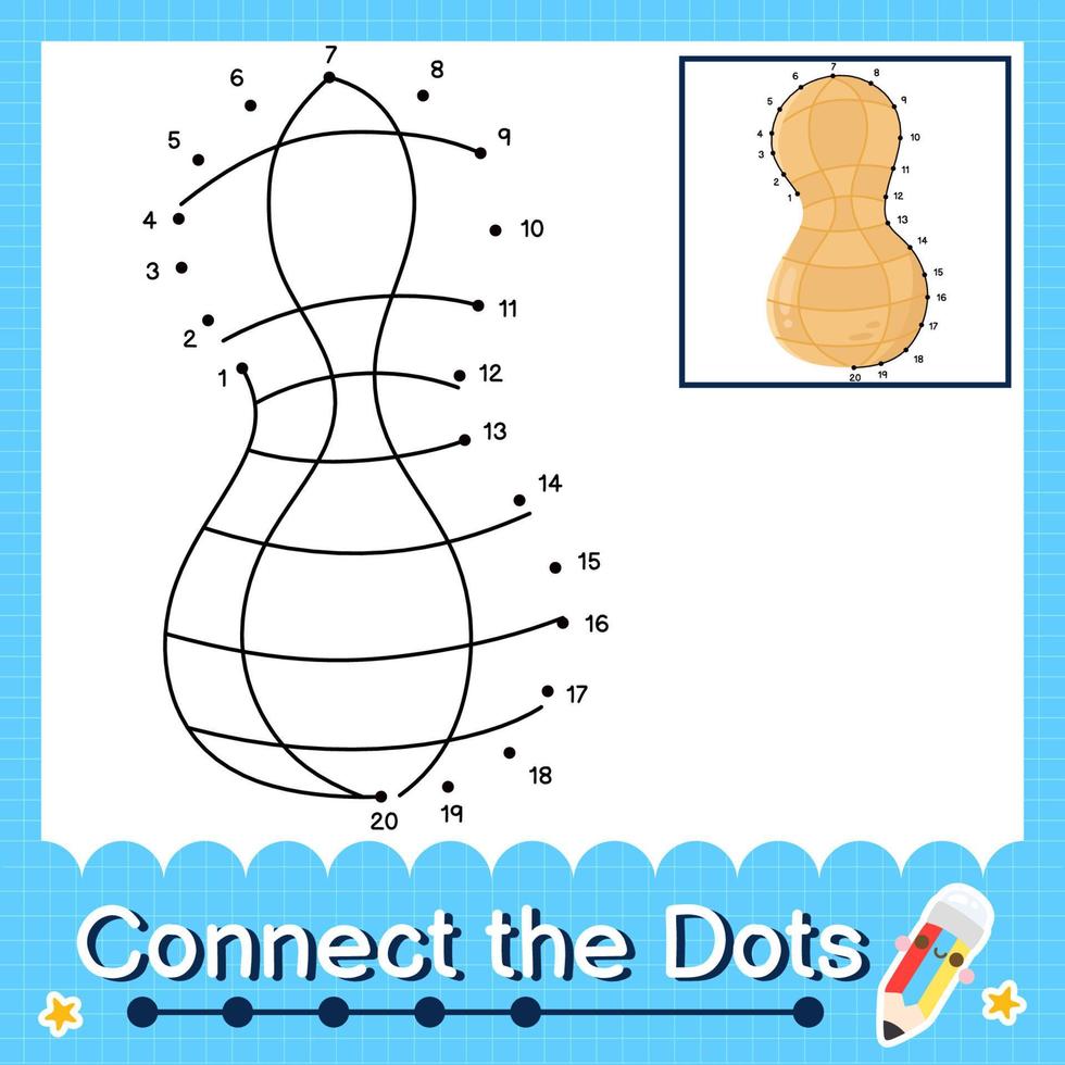 conecta los puntos contando los números del 1 al 20 hoja de trabajo del rompecabezas con la ilustración de la fruta vector