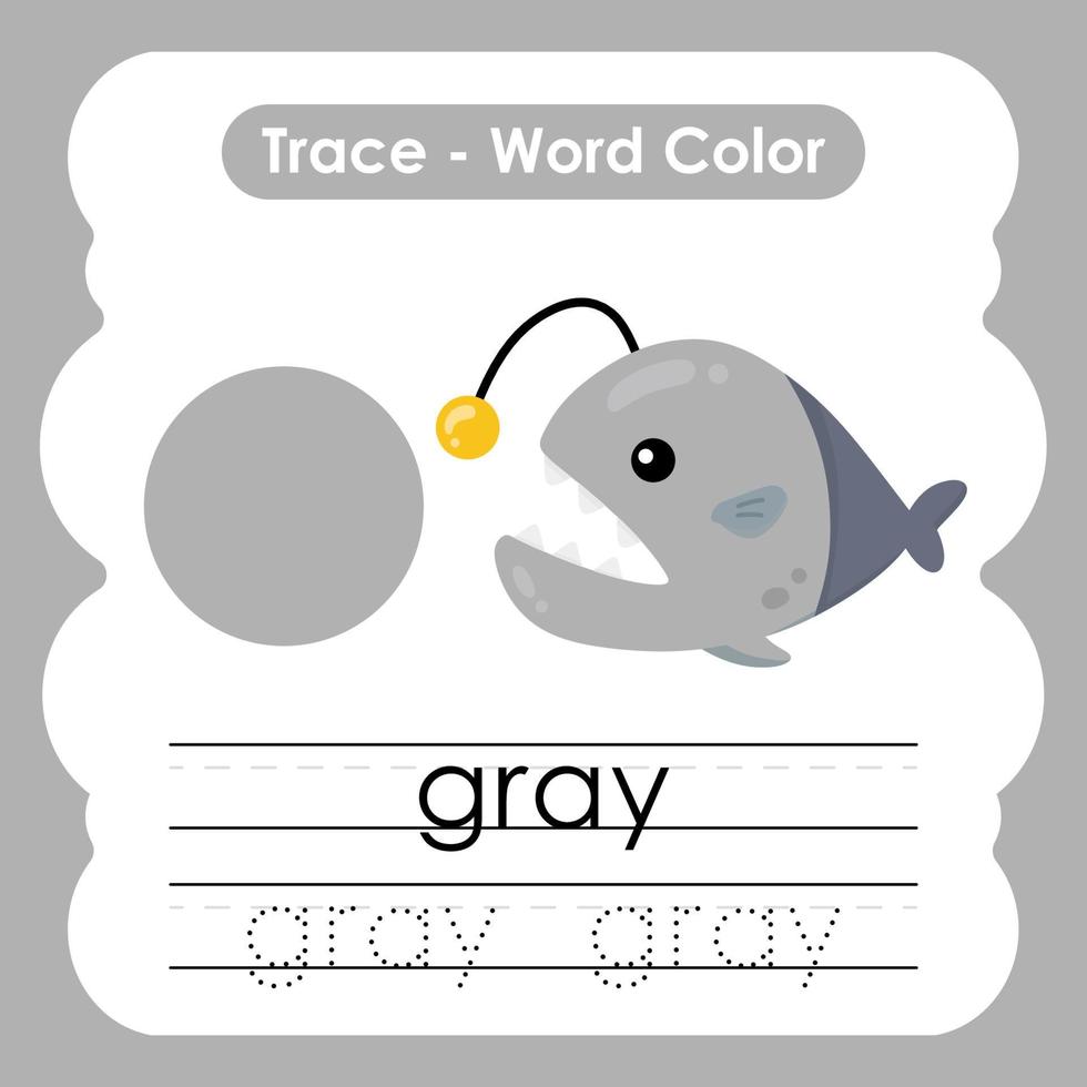 hojas de trabajo de rastreo de palabras en inglés con vocabulario de colores gris vector