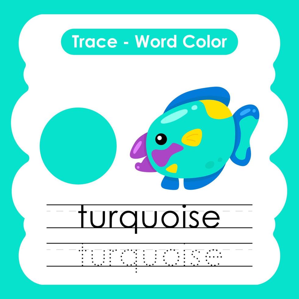 hojas de trabajo para trazar palabras en ingles con vocabulario de colores turquesa vector