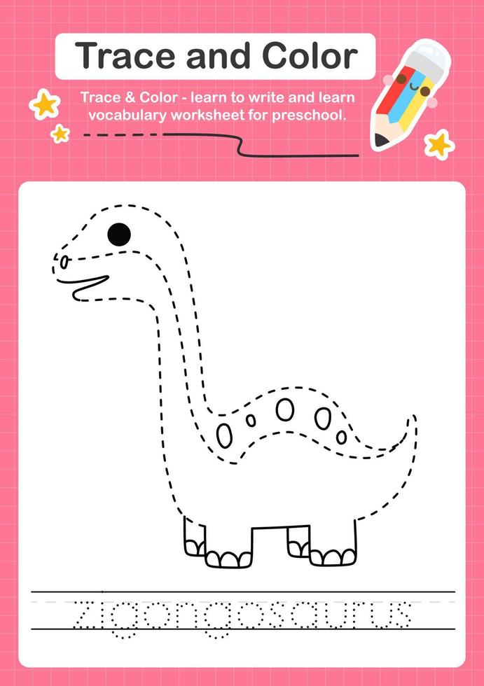 Trace and Color worksheets with the Dinosaur vector