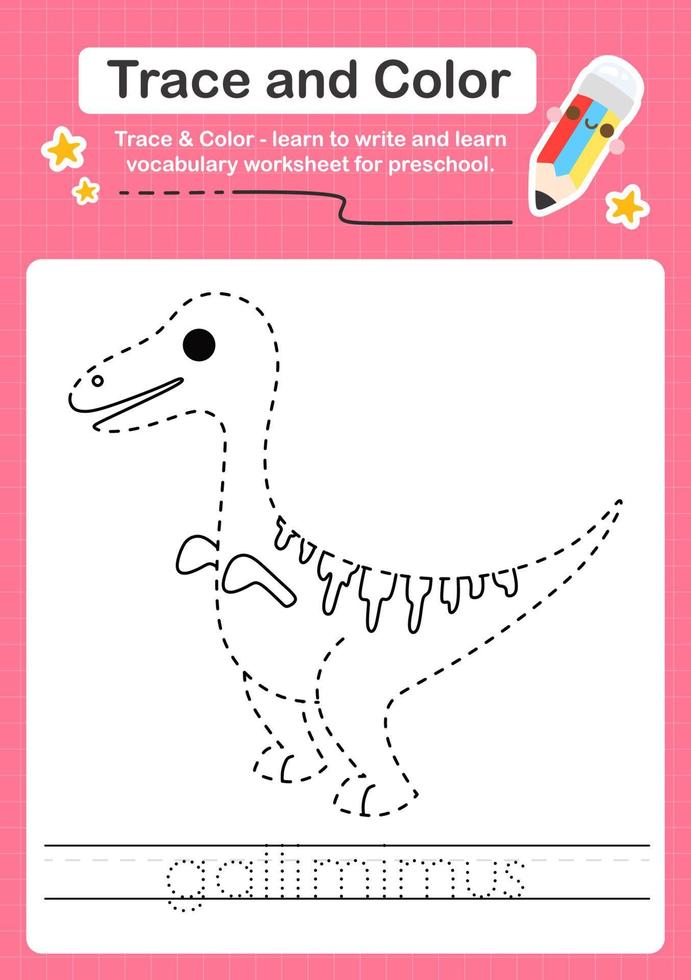 fichas de trazo y color con el dinosaurio vector