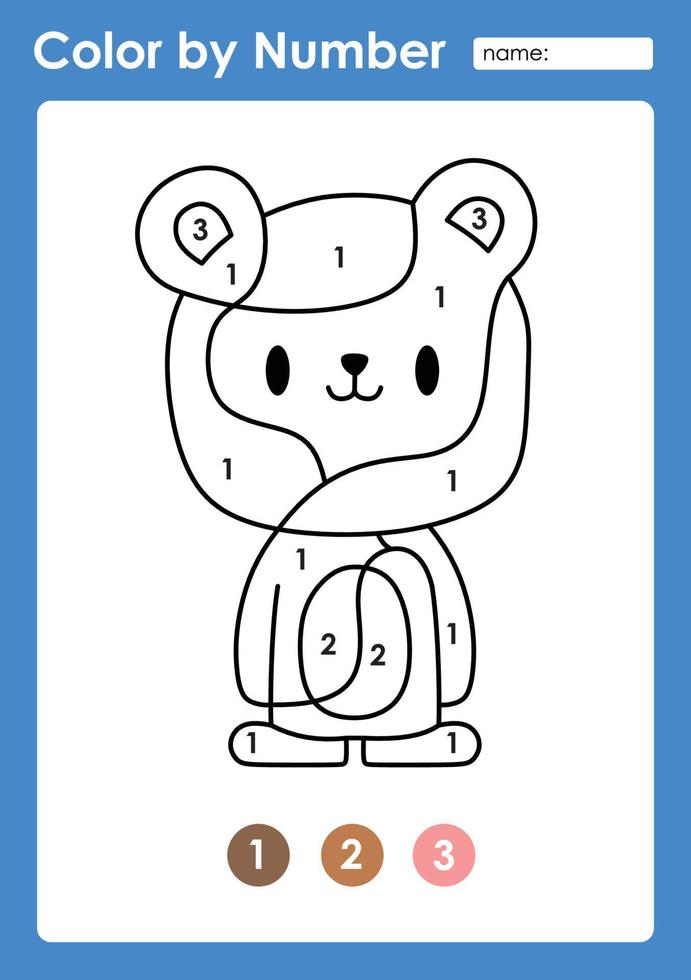 Color by number worksheet for kids learning numbers by coloring Baby Animal vector