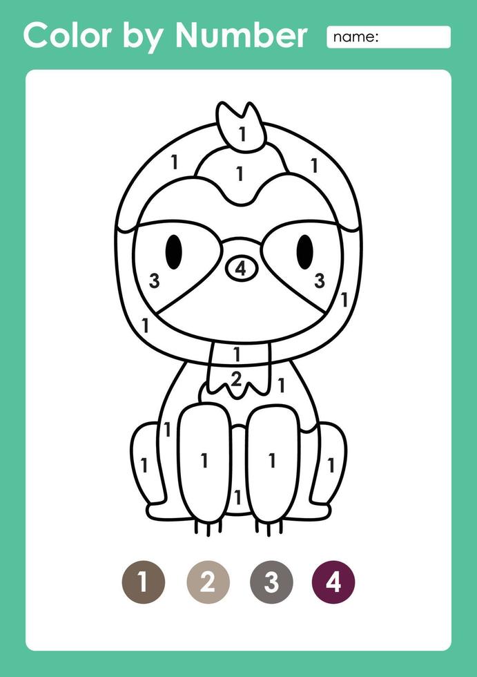 Color by number worksheet for kids learning numbers by coloring Baby Animal vector