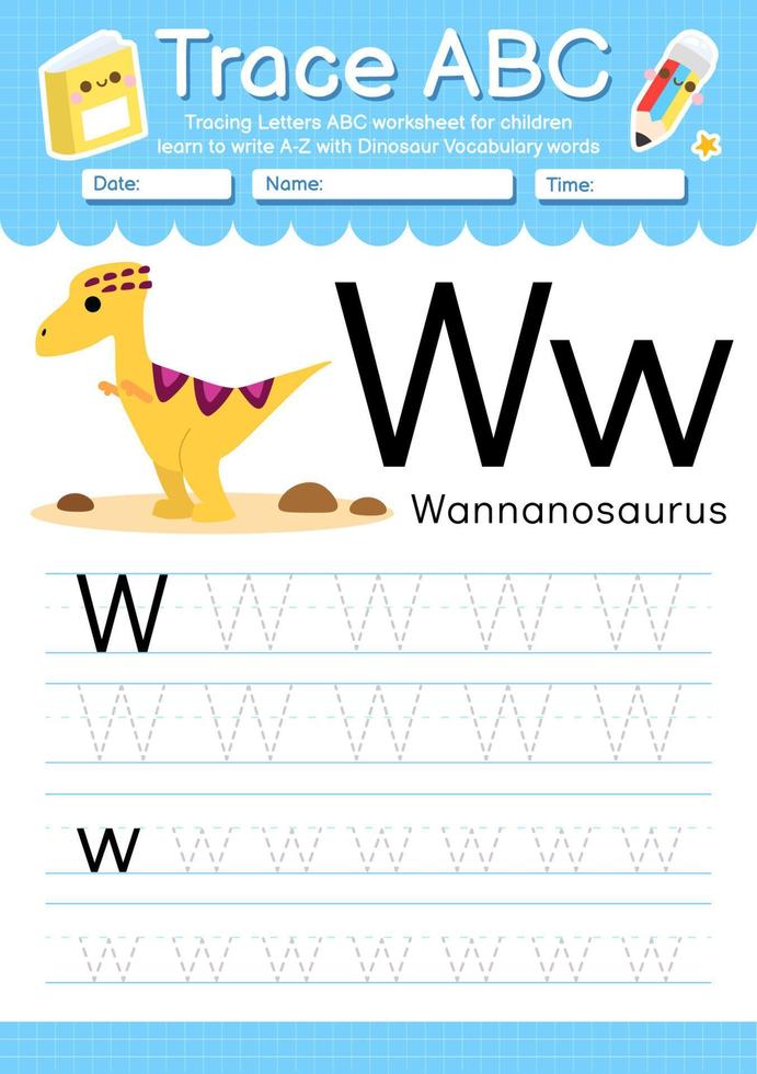 Alphabet Trace Letter A to Z preschool worksheet with Dinosaur Type vector