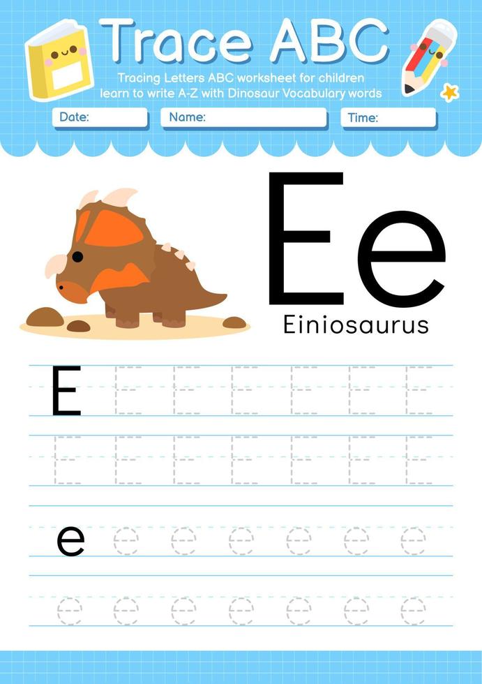 Alphabet Trace Letter A to Z preschool worksheet with Dinosaur Type vector