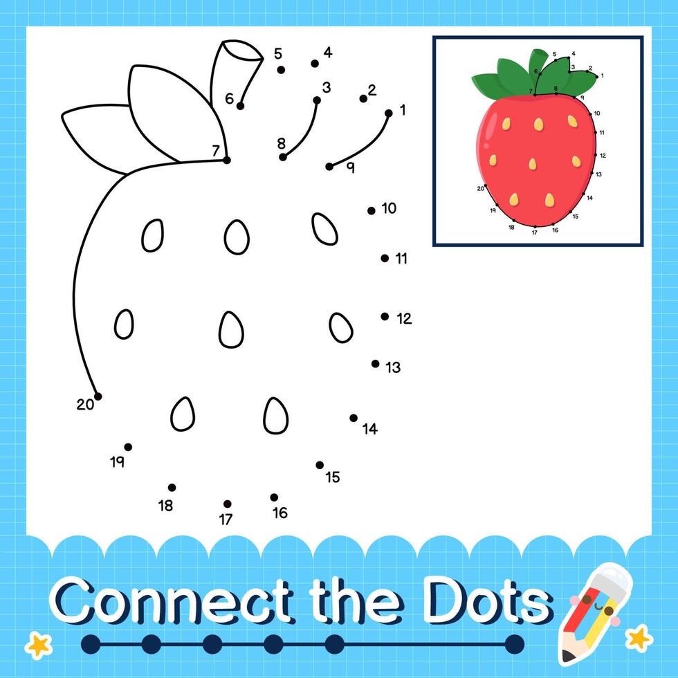 Connect the dots counting numbers 1 to 20 puzzle worksheet with Fruit illutration vector