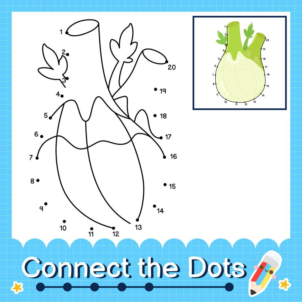 Connect the dots counting numbers 1 to 20 puzzle worksheet with Fruit illutration vector