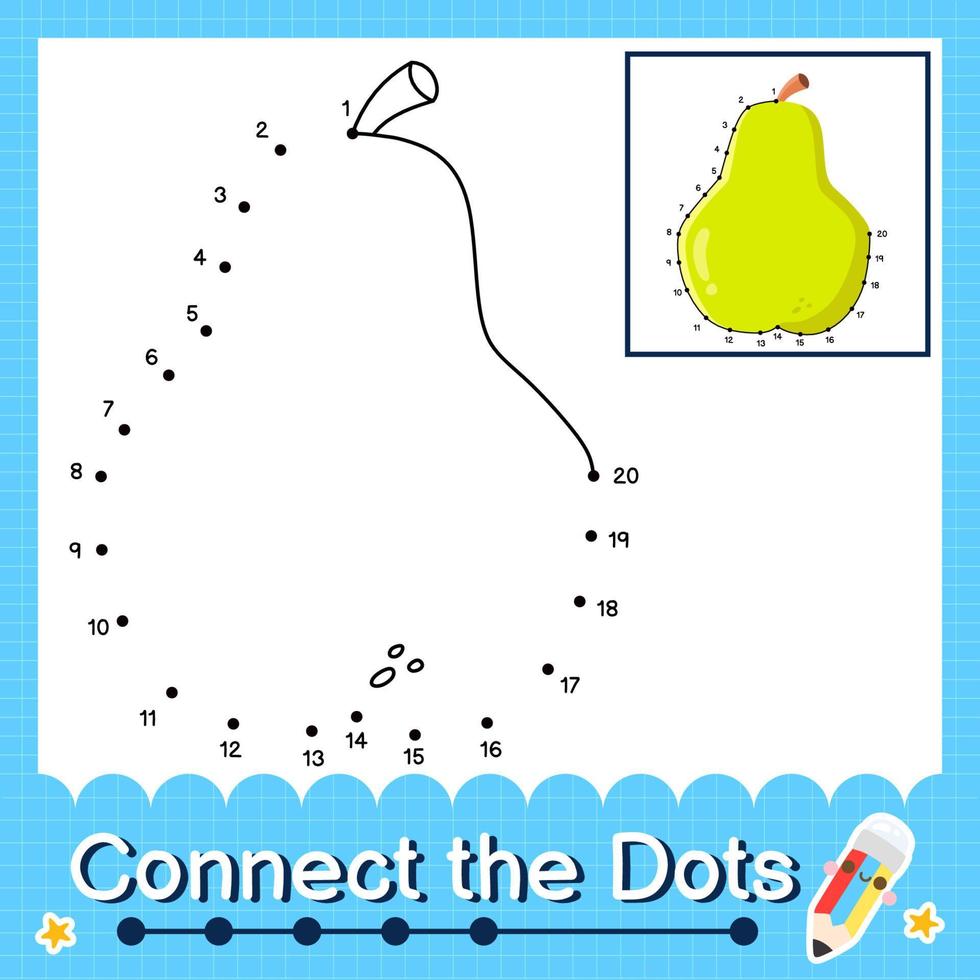 Connect the dots counting numbers 1 to 20 puzzle worksheet with Fruit illutration vector