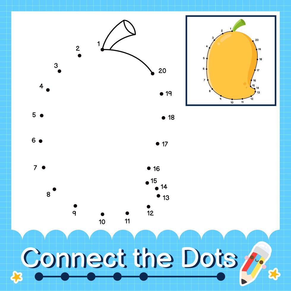 Connect the dots counting numbers 1 to 20 puzzle worksheet with Fruit illutration vector