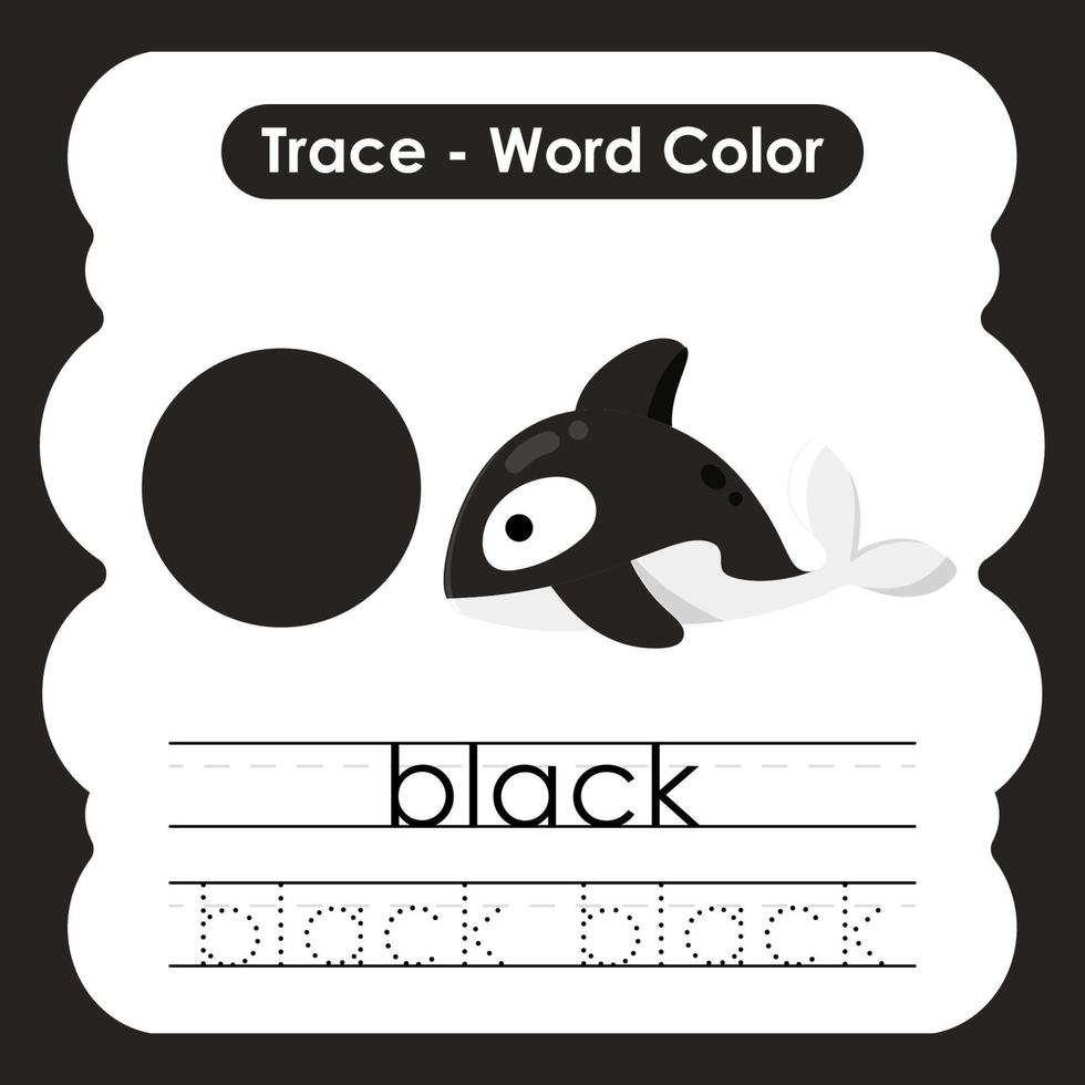 hojas de trabajo de rastreo de palabras en inglés con vocabulario de colores negro vector