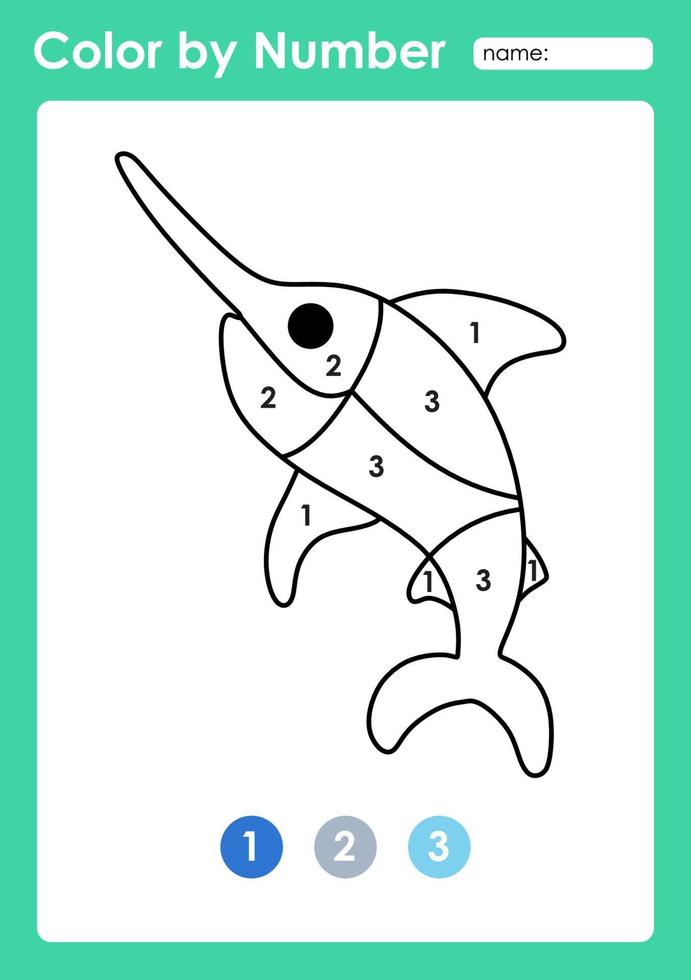 Color by number worksheet for kids learning numbers by coloring Fish vector