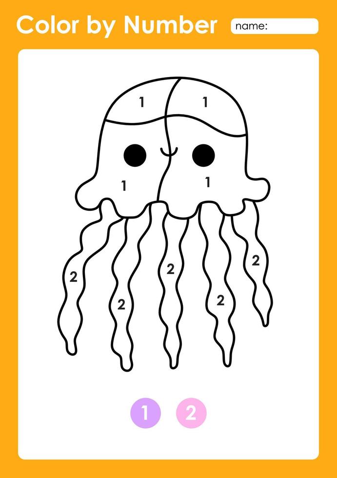 Color by number worksheet for kids learning numbers by coloring Jelly Fish vector