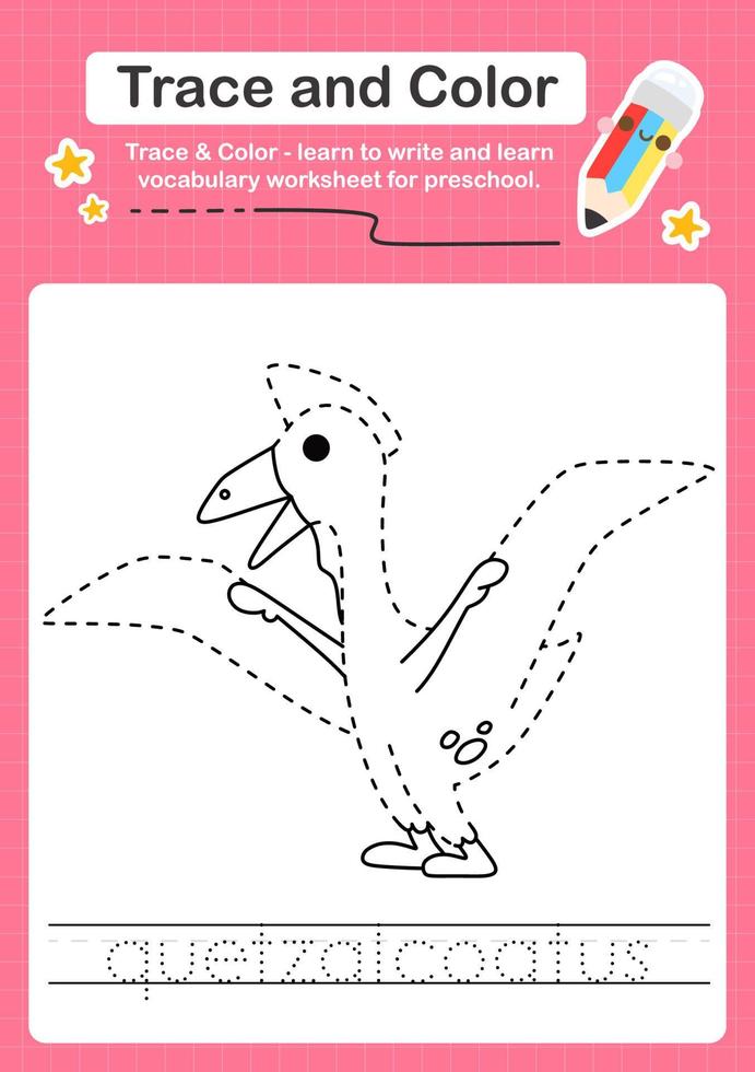 Trace and Color worksheets with the Dinosaur vector