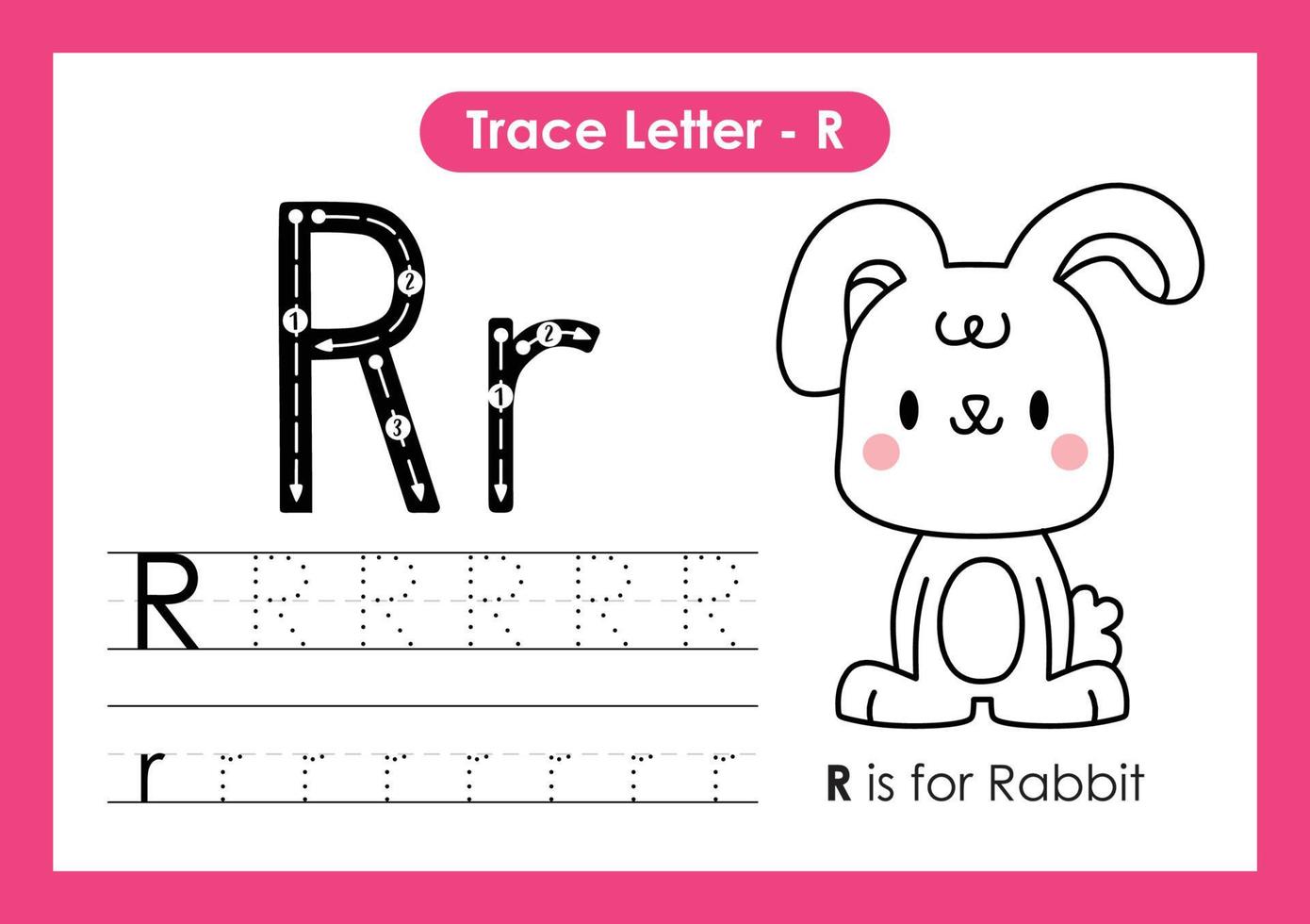 Alphabet Trace Letter A to Z preschool worksheet with Letter R Rabbit vector