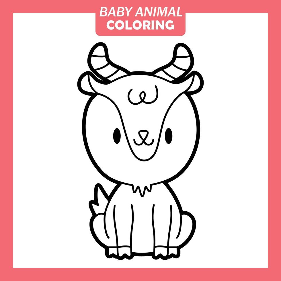 Coloring cute baby animal cartoon with Goat vector