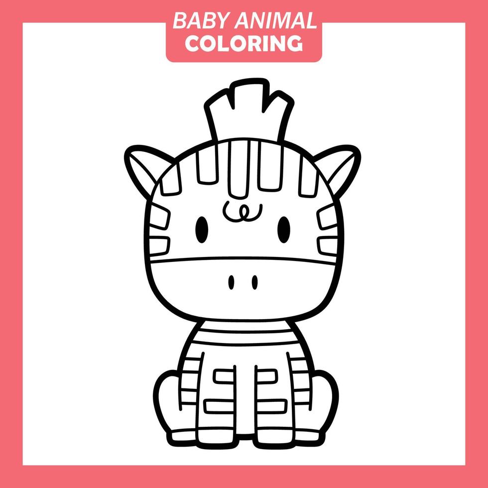 Coloring cute baby animal cartoon with Zebra vector