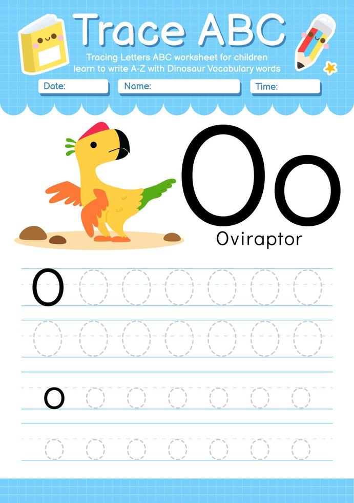 Alphabet Trace Letter A to Z preschool worksheet with Dinosaur Type vector