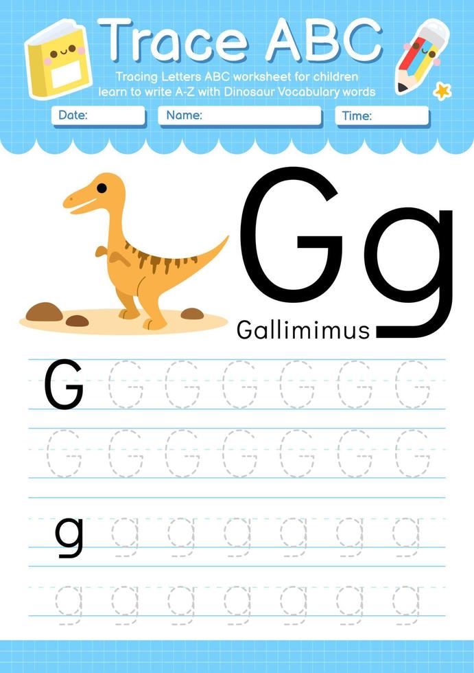 Alphabet Trace Letter A to Z preschool worksheet with Dinosaur Type vector