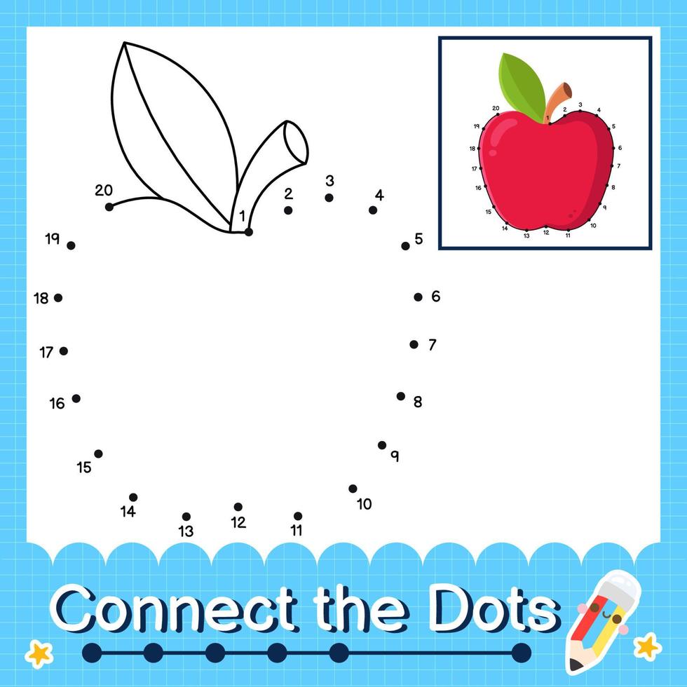 Connect the dots counting numbers 1 to 20 puzzle worksheet with Fruit illutration vector