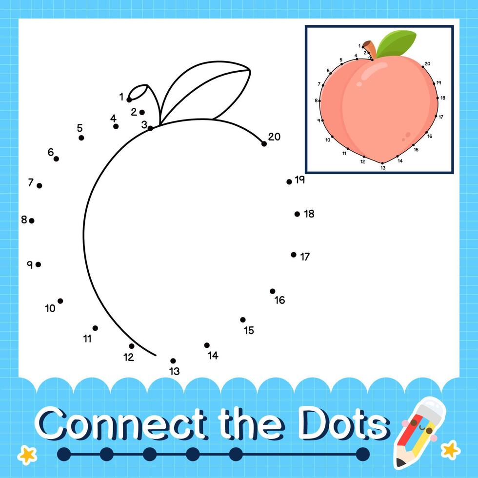 Connect the dots counting numbers 1 to 20 puzzle worksheet with Fruit illutration vector