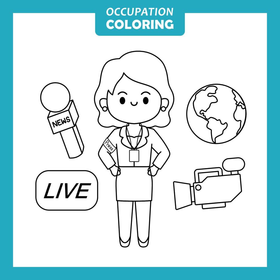 Coloring cute baby animal cartoon with Occupation job Reporter vector
