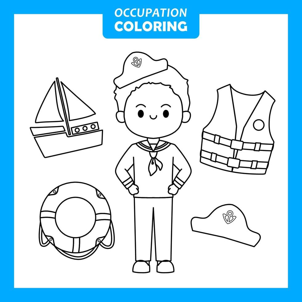 Coloring cute baby animal cartoon with Occupation job Sailor vector