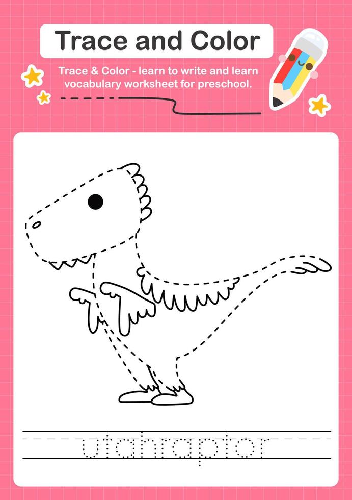 Trace and Color worksheets with the Dinosaur vector