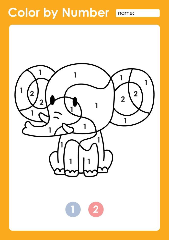 Color by number worksheet for kids learning numbers by coloring Baby Animal vector