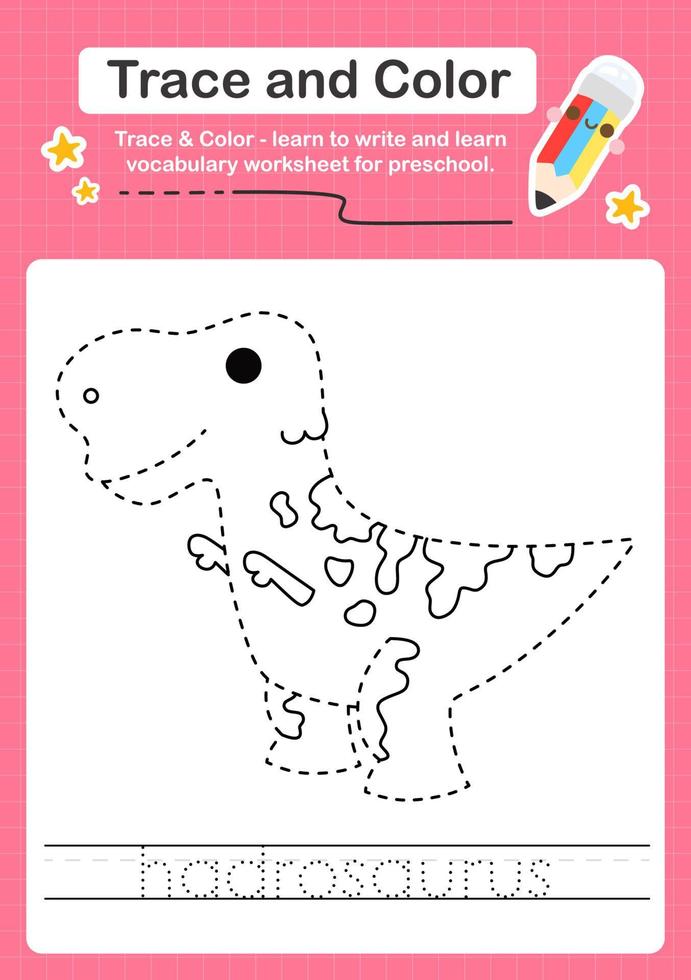 fichas de trazo y color con el dinosaurio vector